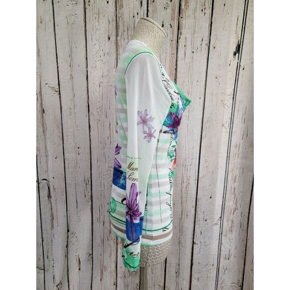 LM Women's Size 40 Marc Aurel Sheer Sleeve Layered Floral Blouse Shirt Top EUC - Picture 8 of 11